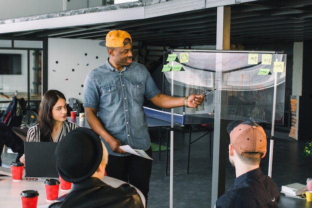 A group of diverse entrepreneurs pitching their startup idea in a modern co-working space in Cali, Colombia. The image should capture the dynamism and innovation of the Colombian startup ecosystem.