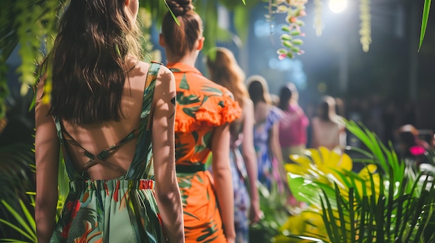 A panoramic view of the Colombiamoda fashion show in Medellin, showcasing the latest trends and designs by Colombian designers. The scene is energetic and filled with fashion enthusiasts.