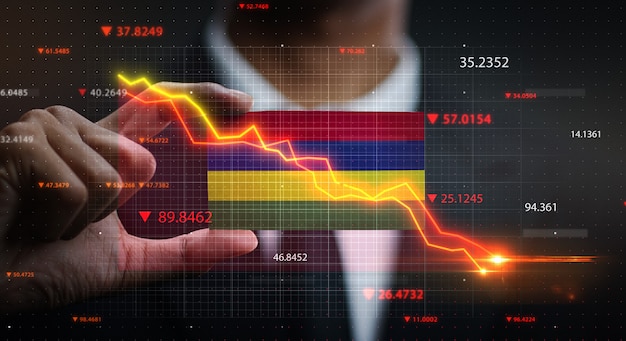 A graph showing the decline of negative credit reports in Colombia, with an upward trend in credit scores. The image includes secure digital elements.